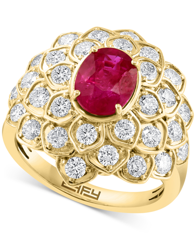 Effy Collection Effy Ruby (1-3/8 Ct. T.w.) & Diamond (1-1/2 Ct. T.w.) Flower Ring In 14k Gold