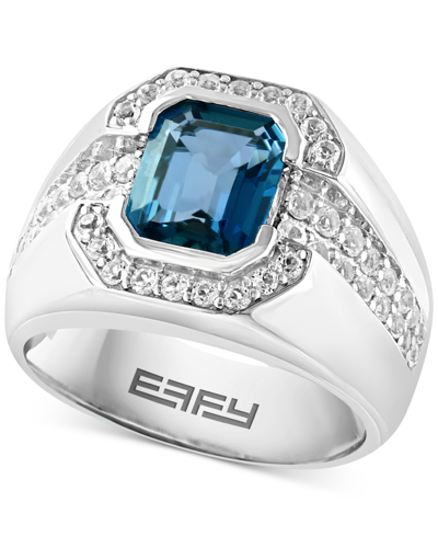 Effy Collection Effy Men's London Blue Topaz (4-3/8 Ct. T.w.) & White Topaz (1/2 Ct. T.w.) Ring In Sterling Silver