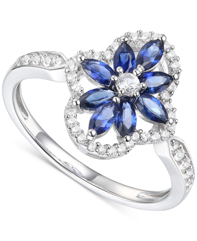 Macy's Lab-created Sapphire (1 1/3 Ct. T.w.) & Lab-created White Sapphire (1/3 Ct. T.w.) Flower Halo Ring I