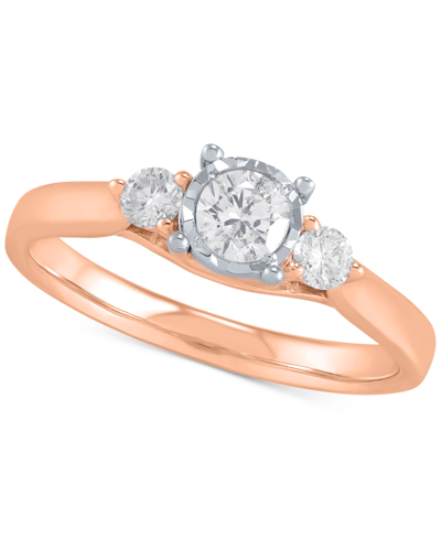 Macy's Diamond Three Stone Engagement Ring (1/2 Ct. T.w.) In 10k Rose Gold