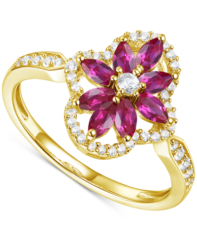 Macy's Lab-created Sapphire (1 1/3 Ct. T.w.) & Lab-created White Sapphire (1/3 Ct. T.w.) Flower Halo Ring I In Ruby
