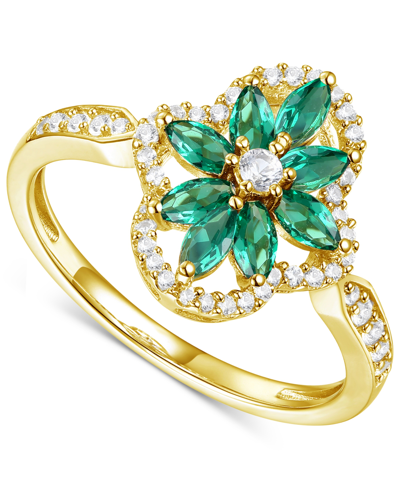 Macy's Lab-created Sapphire (1 1/3 Ct. T.w.) & Lab-created White Sapphire (1/3 Ct. T.w.) Flower Halo Ring I In Emerald