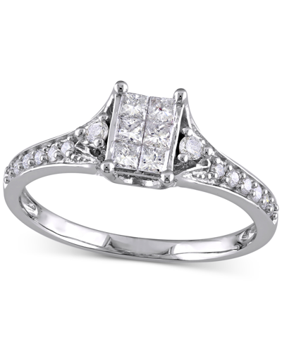 Macy's Diamond Emerald Cluster Engagement Ring (1/2 Ct. T.w.) In 14k White Gold