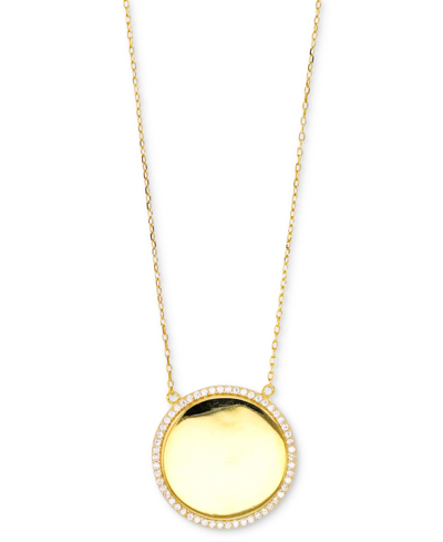 Macy's Cubic Zirconia Polished Disc Halo Pendant Necklace, 16" + 2" Extender In Gold Over Silver