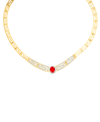 Macy's 14k Gold-plated Diamond-accent & Simulated Ruby Greek Key 18" Collar Necklace In Ruby