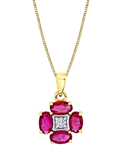 Macy's Ruby (1-3/8 Ct. T.w.) & Diamond (1/20 Ct. T.w.) Flower 18" Pendant Necklace In 14k Gold