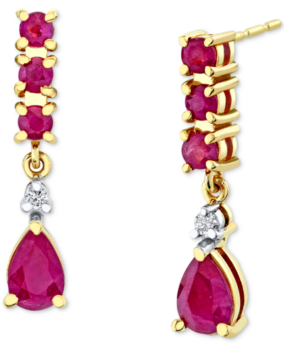 Macy's Ruby (1-5/8 Ct. T.w.) & Diamond (1/20 Ct. T.w.) Drop Earrings In 14k Gold