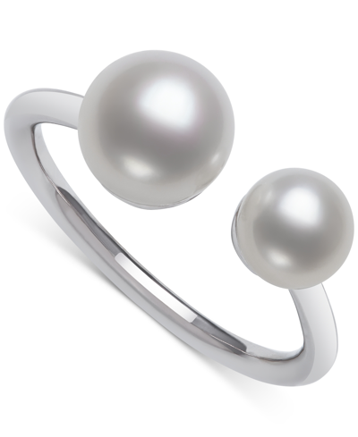 Belle De Mer Cultured Freshwater Button Pearl (5 & 7mm) Cuff Ring In Sterling Silver