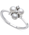 BELLE DE MER CULTURED FRESHWATER BUTTON PEARL (4MM) & LAB-CREATED WHITE SAPPHIRE (1/10 CT. T.W.) TRILLIUM RING IN