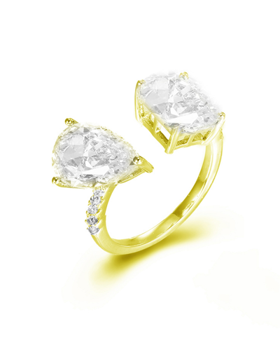 Macy's Cubic Zirconia Radiant And Pear In Sterling Silver And 14k Gold Over Sterling Silver Fashion Ring