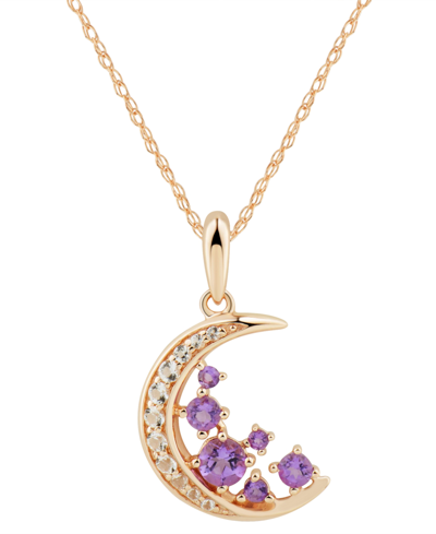 Macy's Amethyst (1/3 Ct. T.w.) & White Topaz (1/5 Ct. T.w.) Crescent Moon 18" Pendant Necklace In 14k Rose