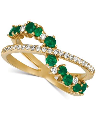 Macy's Emerald (5/8 Ct. T.w.) & Diamond (1/4 Ct. T.w.) Swirl Crossover Ring In 14k Gold