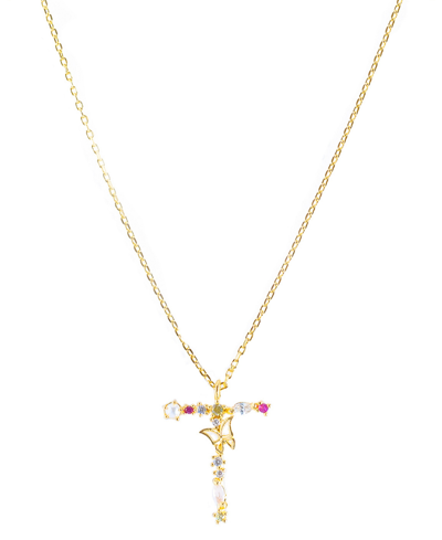 Girls Crew Flutterfly Stone Initial Necklace In Gold-plated- T