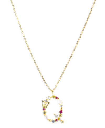 Girls Crew Flutterfly Stone Initial Necklace In Gold-plated- Q