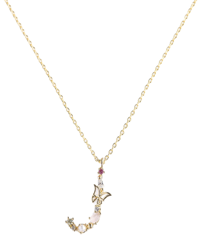 Girls Crew Flutterfly Stone Initial Necklace In Gold-plated- J