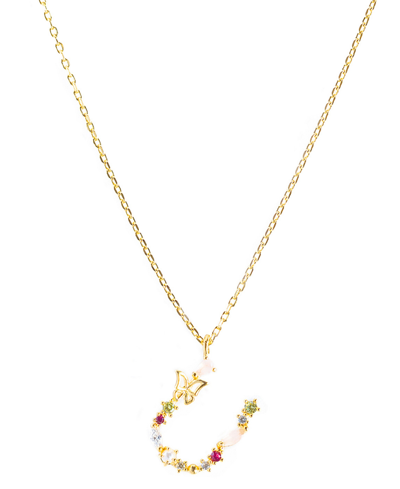 Girls Crew Flutterfly Stone Initial Necklace In Gold-plated- U