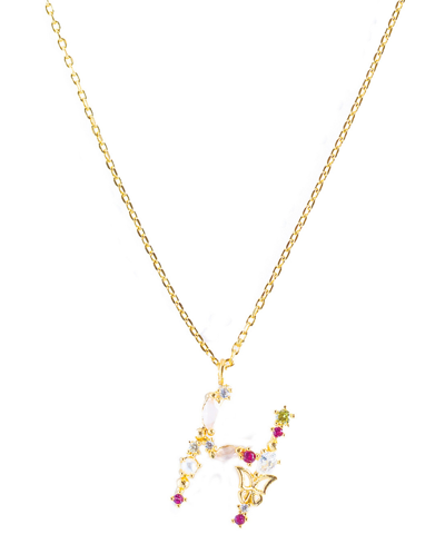Girls Crew Flutterfly Stone Initial Necklace In Gold-plated- H