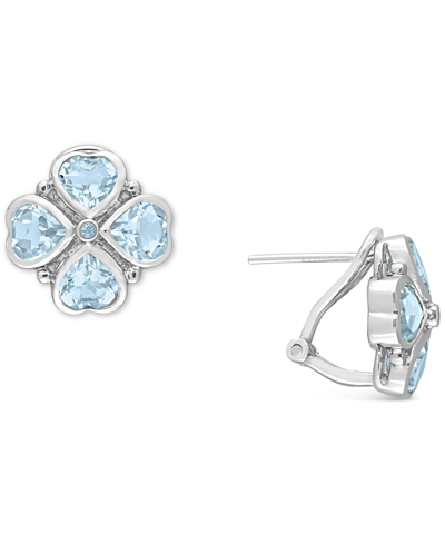 Macy's Blue Topaz Heart Flower Stud Earrings (4-2/5 Ct. T.w.) Stud Earrings In Sterling Silver (also In Ros