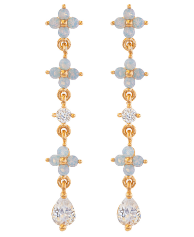 Girls Crew Blue Blossom Love Dangle Earrings In Gold-plated