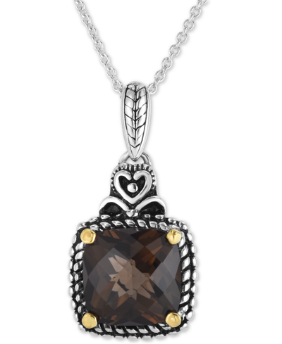 Macy's Smoky Quartz Two-tone 16" Pendant Necklace (6 Ct. T.w.) In Sterling Silver & 14k Gold
