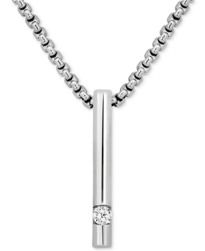 Macy's Men's Diamond Solitaire Vertical Bar 22" Pendant Necklace (1/10 Ct. T.w.) In Silver
