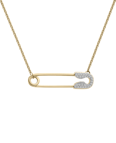 Wrapped Diamond Safety Pin Charm Collector Pendant Necklace (1/20 Ct. T.w.) In 10k Gold, 17" + 1" Extender, In Yellow Gold
