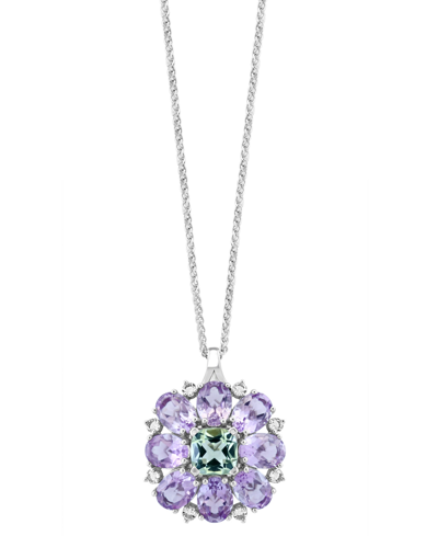 Effy Collection Effy Pink Amethyst (14 Ct. T.w.) & Green Quartz (5-1/2 Ct. T.w.) Flower 18" Pendant Necklace In Ster In Multi Amethyst