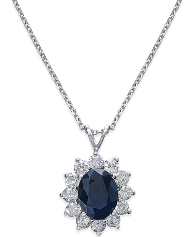 Macy's Sapphire (2-1/5 Ct. T.w.) And Diamond (1 Ct. T.w.) Necklace In 14k White Gold