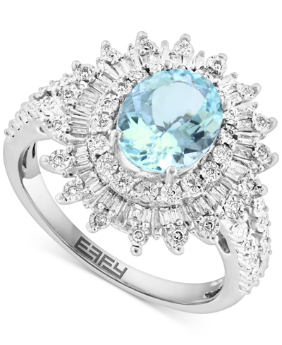 Effy Collection Effy Aquamarine (1-5/8 Ct. T.w.) & Diamond (1/4 Ct. T.w.) Sunburst Halo Ring In 14k White Gold