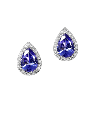 Macy's Tanzanite (1-1/3 Ct. Tw.) & Diamond (1/8 Ct.tw.) Pear Stud Earrings In 14k White Gold