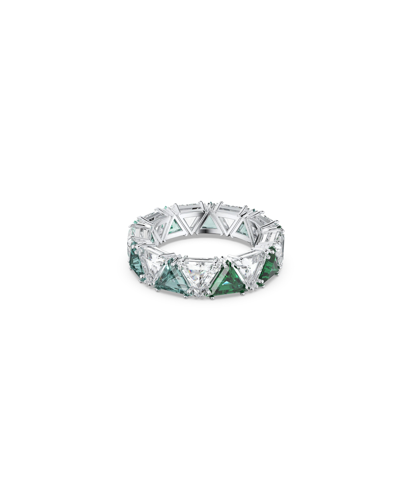 Swarovski Ortyx Cocktail Triangle Cut Rhodium Plated Ring In Green