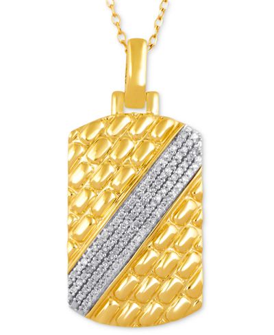 Macy's Men's Diamond Nugget-inspired Dog Tag 22" Pendant Necklace (1/5 Ct. T.w.) In 18k Gold-plated Sterlin In Gold Over Silver