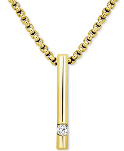 Macy's Men's Diamond Solitaire Vertical Bar 22" Pendant Necklace (1/10 Ct. T.w.) In Gold Over Silver