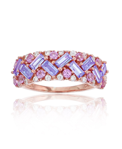 Macy's Cubic Zirconia In Sterling Silver Tanzanite And Baguette Ring In Rose Gold Over Sterling Silver