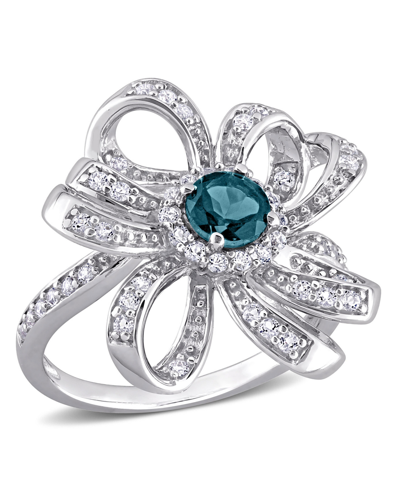 Macy's Blue Topaz (1/2 Ct. T.w.) And White Topaz (1/2 Ct. T.w.) Flower Cocktail Ring In Sterling Silver