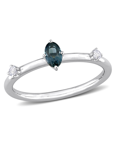 Macy's 10k White Gold Blue Topaz And White Topaz Oval Stackable Ring