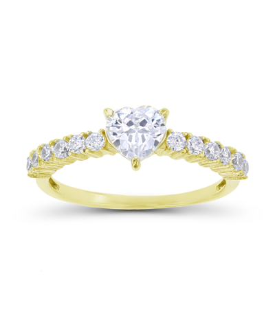 Macy's Cubic Zirconia In Sterling Silver Heart Amethyst And Round Ring In Gold Over Sterling Silver