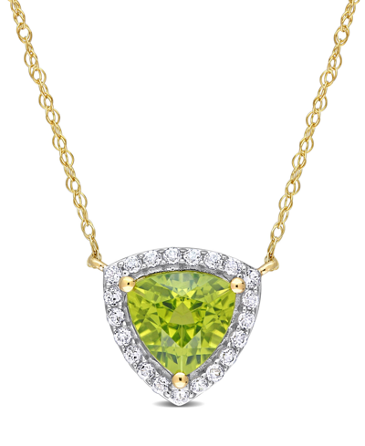 Macy's 10k Yellow Gold Plated Peridot And White Topaz Trillion Halo Necklace