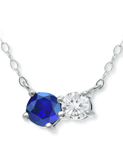 Giani Bernini Lab-grown Blue Sapphire & Cubic Zirconia Collar Necklace, 16" + 2" Extender, Created For Macy's In Sterling Silver