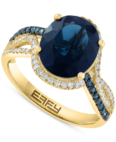 Effy Collection Effy London Blue Topaz (4-1/6 Ct. T.w.) & Diamond (1/3 Ct. T.w.) Ring In 14k Gold
