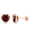 Macy's 14k Rose Gold Plated Garnet Heart Stud Earrings In Garnet