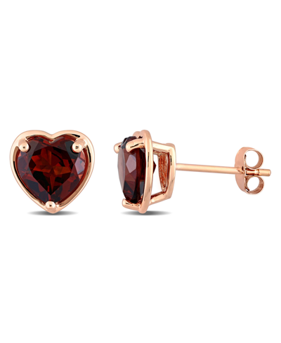 Macy's 14k Rose Gold Plated Garnet Heart Stud Earrings