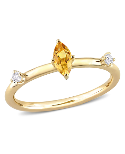 Macy's 10k Yellow Gold Marquise-cut Citrine And White Topaz Stackable Ring