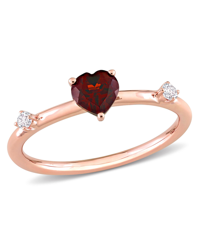 Macy's 10k Rose Gold Plated Garnet And White Topaz Heart Stackable Ring