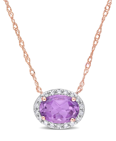 Macy's 10k Rose Gold Plated Amethyst And Diamond Oval Halo Necklace