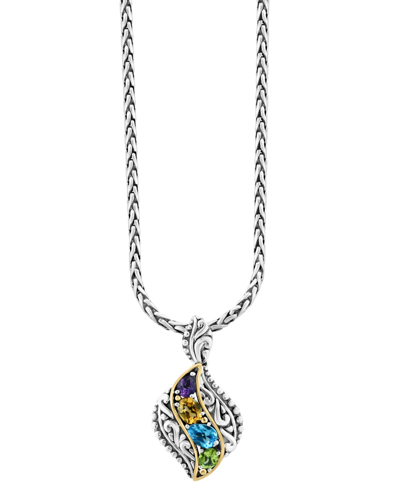 Effy Collection Effy Multi-gemstone Swirl 18" Pendant Necklace (2-1/5 Ct. T.w.) In Sterling Silver & 18k Gold-plate In Multi Color