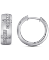 MACY'S MEN'S DIAMOND CROSS SMALL HUGGIE HOOP EARRINGS (1/20 CT. T.W.) IN STERLING SILVER, 0.63"