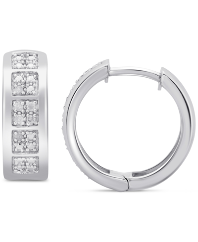 Macy's Men's Diamond Small Huggie Hoop Earrings (1/20 Ct. T.w.) In Sterling Silver, 0.62" In Metallic