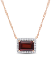 Macy's 14k Rose Gold Plated Garnet And Diamond Halo Necklace In Garnet