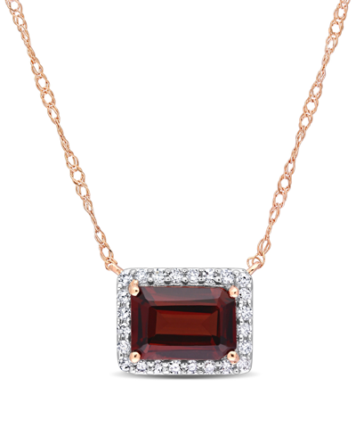 Macy's 14k Rose Gold Plated Garnet And Diamond Halo Necklace